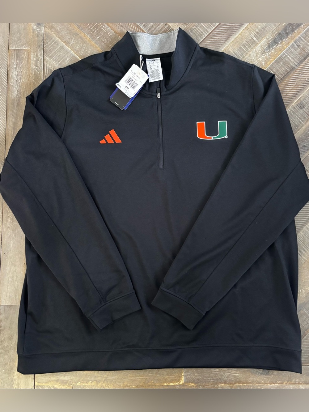 adidas University of Miami ELVTED Quarter Zip 1/4 Zip Long Sleeve Men's 2XL